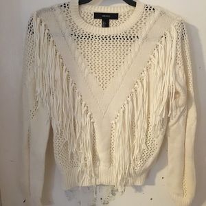 Cream Fringe Knit Sweater